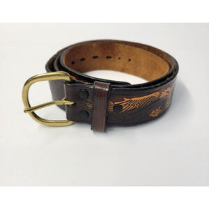 Wrangler Belt Mens 42 Brown Genuine Leather Eagle Embossed Western Biker